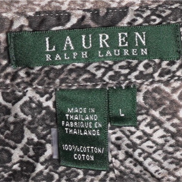 Lauren Ralph Lauren Animal Print Button-Down Shirt L 100% Cotton 3/4 Sleeve Prep - Picture 3 of 7